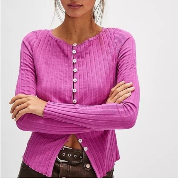 Free People Tilly Long-Sleeve Cardigan. NWT. Spring Bud. Pink - Picture 2 of 4